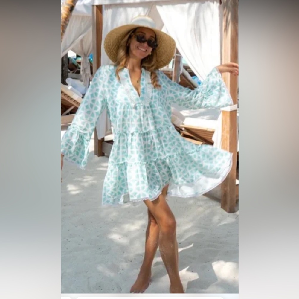 Kenny Flowers White and Green Swim Coverup